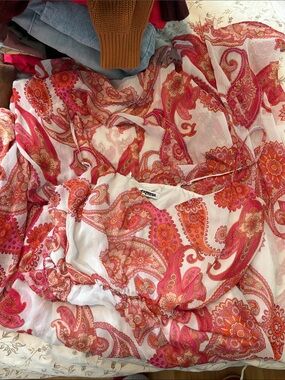 Express White Blouse with Pink and Orange Paisley Print Dress Maxi